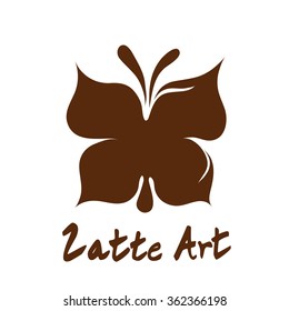 Butterfly latte art coffee logo, icon, symbol with white background