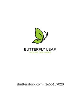 Butterfly with leaf. Fresh logo with monoline or line art style logo template