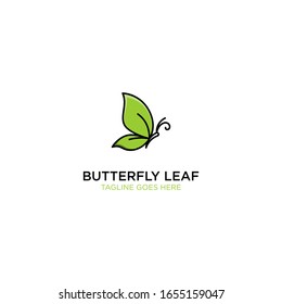 Butterfly with leaf. Fresh logo with monoline or line art style logo template