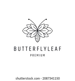 Diseño del logotipo de la hoja de mariposa con el fondo "Line Art On White"