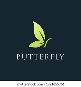 Butterfly with leaf logo design vector template