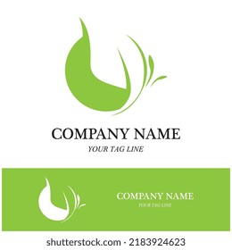 logotipo de hoja de mariposa y plantilla de ilustración de vector de símbolo