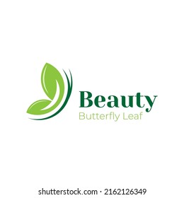 Butterfly with leaf nature logo design concept vector template