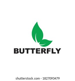 Butterfly and Leaf Organic Logo Design Vector Green Color Nature
