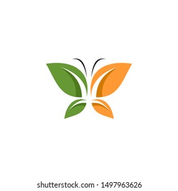 butterfly with leaf wings logo template