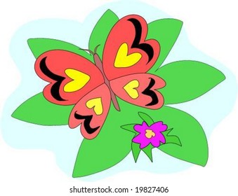Butterfly with Leaves and Flower Vector