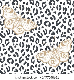 Butterfly and leopard fur. Vector illustration of seamless pattern. 