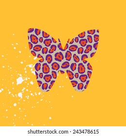 Butterfly with leopard texture. Grunge wallpaper in vector. 
