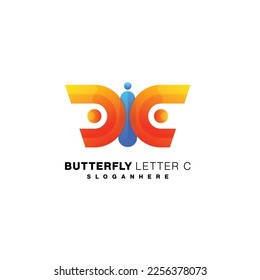 mariposa con letra c logotipo degradado diseño colorido
