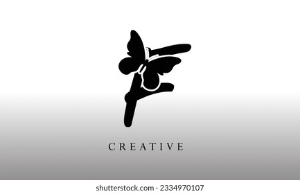 butterfly letter F icon logo design template 