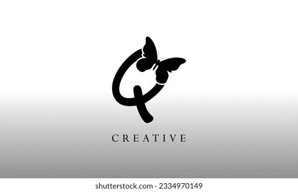 butterfly letter Q icon logo design template 