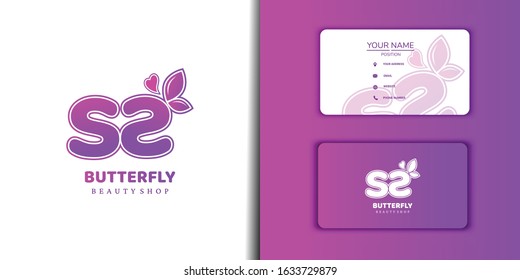 Butterfly and letter SS logo, vector set with business card