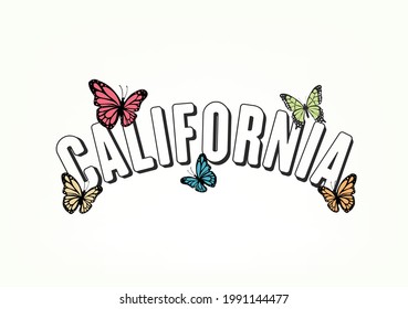 butterfly lettering hand drawn vector