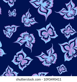 Butterfly lilac vector seamless pattern. Repeating texture for fabric, textile, cloth design, paper wrapping, dress, shirt
