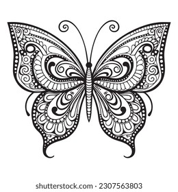 A butterfly line art coloring page for adults.