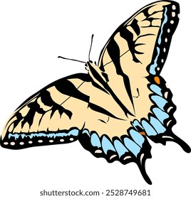 Arte de la línea de la mariposa en diseño azul cian del color para el logotipo del producto, arte del tatuaje, decoración creativa única de la pared para el día mundial de la fauna silvestre, fácil de editar