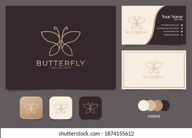 butterfly line art elegant logo design and business card