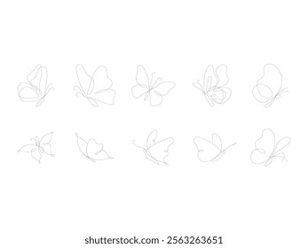 Butterfly Line Art Element Set