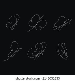 Butterfly line art. Hand drawn butterfly line art. Vector doodle illustration.