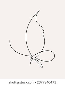 Logotipo minimalista de arte de la línea de mariposa. Elemento de diseño de línea delgada. Ilustración del vector