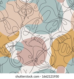 Butterfly Line Art Seamless Pattern. Flying Butterflies On Minimal Shapes Background. Continuous Line Drawing Of Butterfly. Hand Drawn Vector Illustration