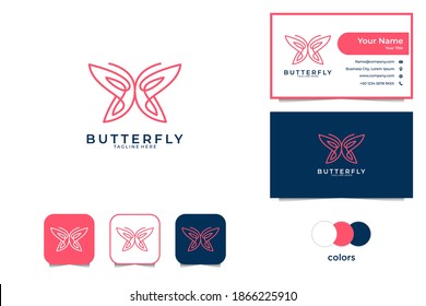 butterfly with line art style logo design and business card