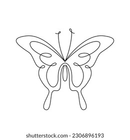 BUTTERFLY LINE ART. Vector butterfly. Continuous Line butterfly wings. Graphic Vector for print poster, sticker tattoo, tee with summer insect. One Line black simple Illustration on White Background