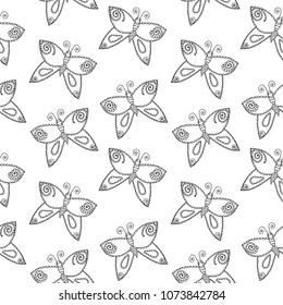 Butterfly line decorative elements isolated on the white background. Oriental pattern, vector illustration. 