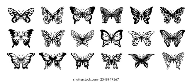 Butterfly line doodle hand drawn art. Outline simple minimal butterfly line tattoo icon logotype. Vector illustration