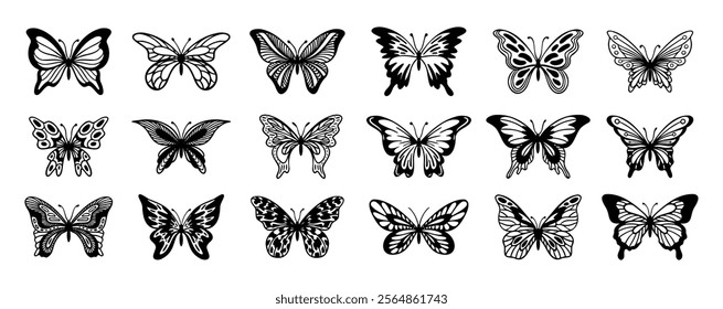 Butterfly line doodle hand drawn art. Outline simple minimal butterfly line tattoo icon logotype. Vector illustration