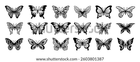 Butterfly line doodle hand drawn art. Outline simple minimal butterfly line tattoo icon logotype. Vector illustration