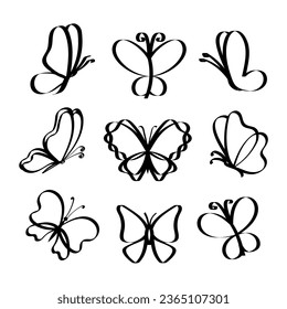 Elementos de dibujo de la línea de mariposa aislados en fondo blanco para el logotipo o elemento decorativo