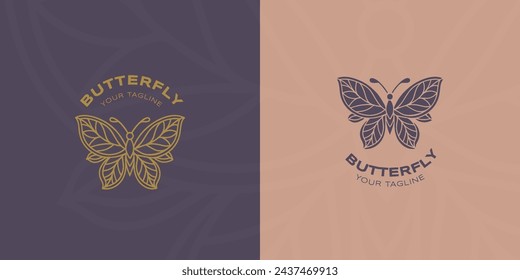 Butterfly line and flat logo. for decoration, spa, yoga, flourish, invitation, etc