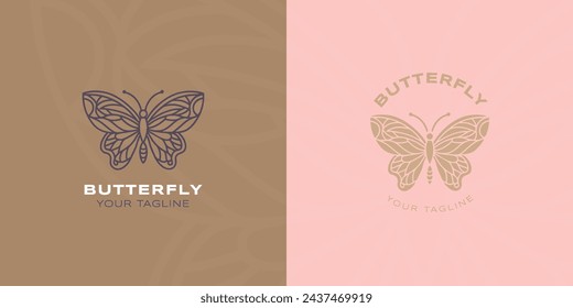 Butterfly line and flat logo. for decoration, spa, yoga, flourish, invitation, etc