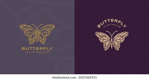 Butterfly line and flat logo. for decoration, spa, yoga, flourish, invitation, etc
