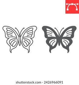 Icono de línea de mariposa y glifo, Pascua y verano, insecto mosca con alas icono de vector, gráficos vectoriales, signo de contorno de trazo editable, eps 10.