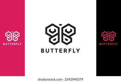 Vetor do logotipo do hexágono da linha borboleta