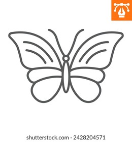 Icono de línea de mariposa, icono de estilo de contorno para sitio web o aplicación móvil, Semana Santa y verano, icono de vector de insecto de mosca, ilustración vectorial simple, gráficos vectoriales con trazos editables.