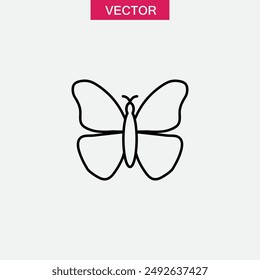 Icono de la línea de la mariposa, ilustración lineal simple plana negra para el Web y el App sobre fondo blanco...