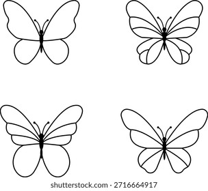 Iconos de línea de mariposa con diferentes Formas de alas adecuadas para la naturaleza y diseños decorativos.