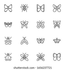 Butterfly line icons set. linear style symbols collection, outline signs pack. Insects animals vector graphics. Set includes icons as butterfly wings, moth, fly 