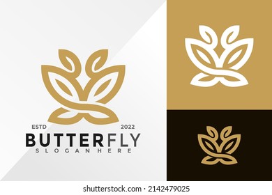 Butterfly Line Leaf Logo Design Vector illustration template