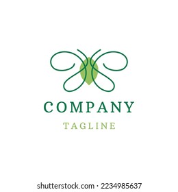 Butterfly line with leaf style logo icon design template flat vector