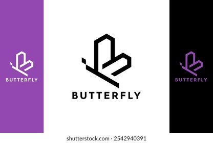 Butterfly Line side view Hexagon logo vector