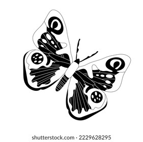 Butterfly line silhouette. Symbol of spring time of year, minimalistic and abstract creativity or art. Poster or banner for site. Fashion, elegance, trend and style. Cartoon flat vector illustration