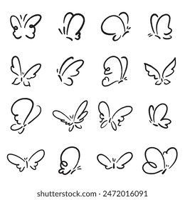 butterfly line tattoo doodle art drawing outline sketch set