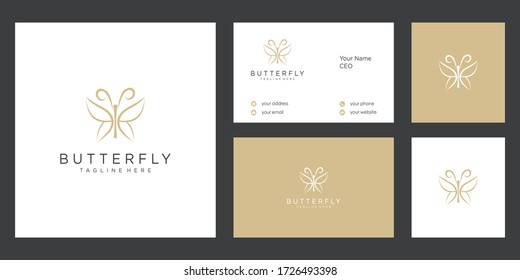 butterfly logo and business card vector line outline monoline icon illustration