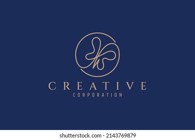butterfly logo in circle with linear design concept
