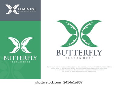 Butterfly Logo with combination leaf . Vector illustration