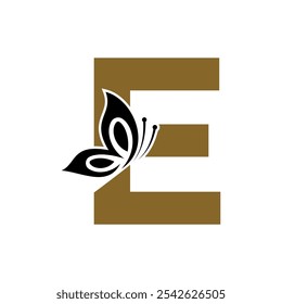 Butterfly Logo combine with letter E vector template